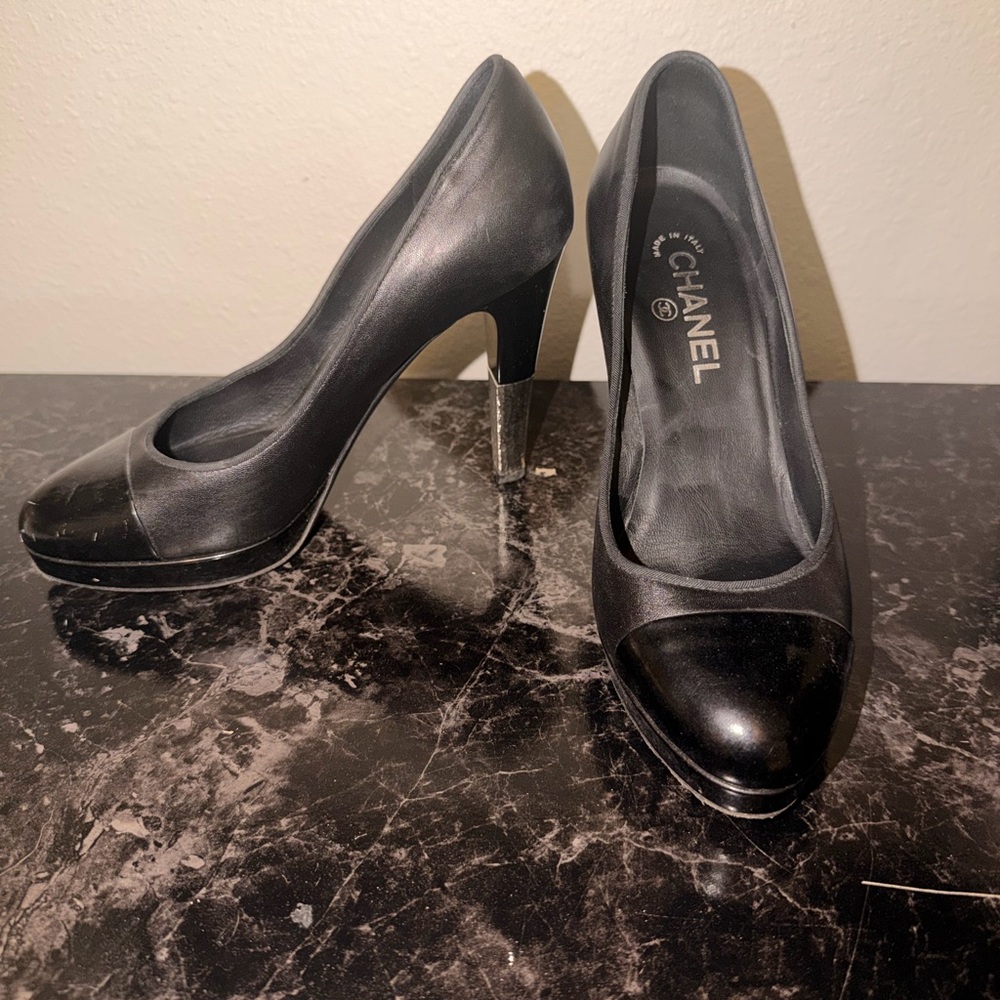 CHANEL Black and Silver Women's Heels